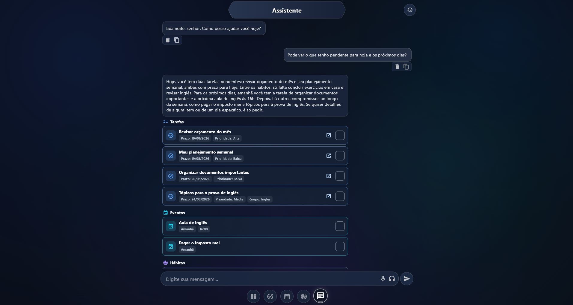 Assistente do MyPanel no modo imersivo