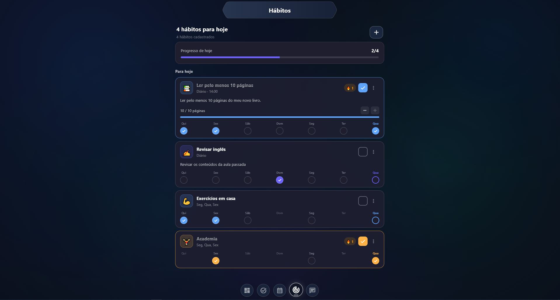 Hábitos do MyPanel no modo imersivo