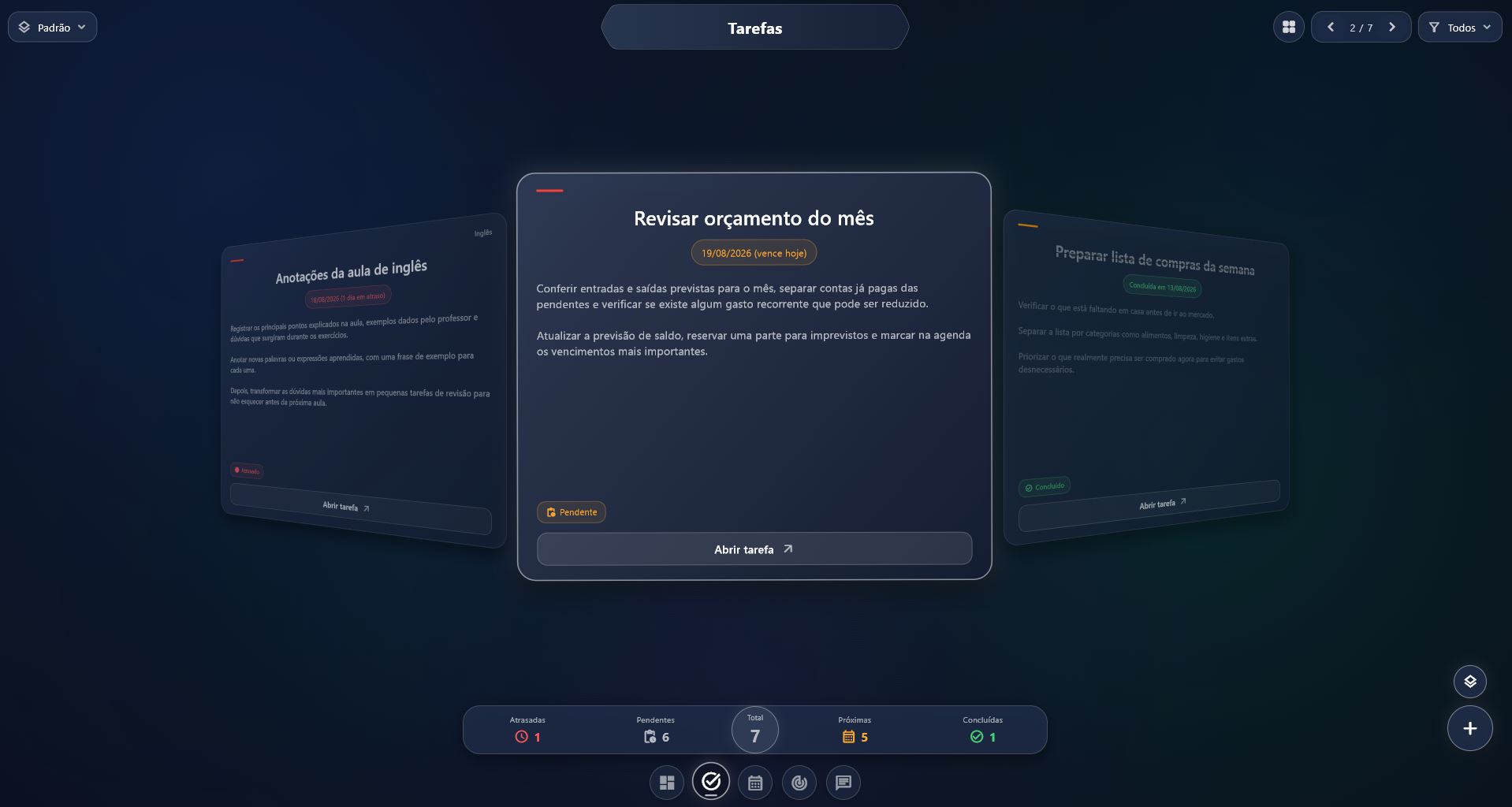 Tarefas do MyPanel no modo imersivo