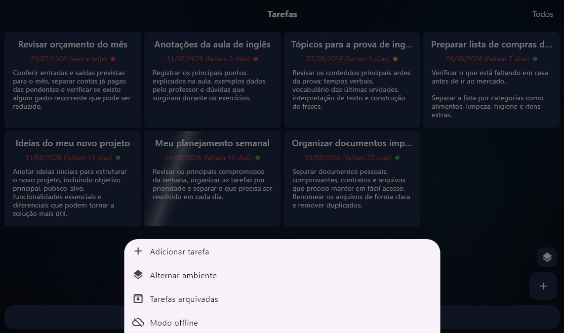 Tela de tarefas do MyPanel